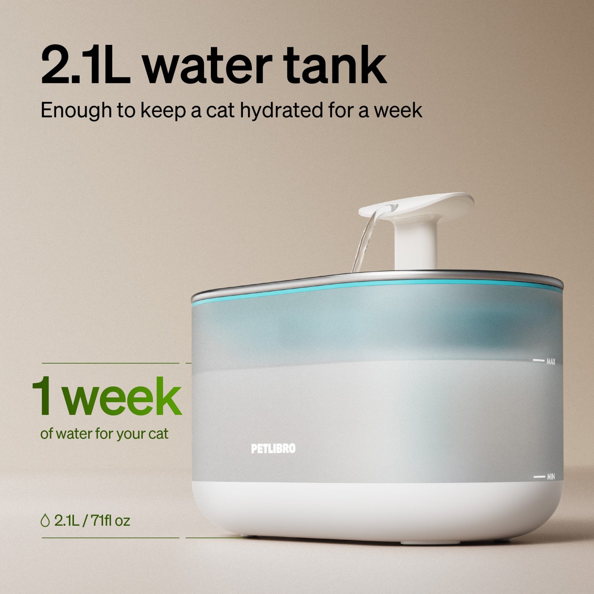 Capsule Cat 67Oz/2.1L Stainless Steel Tray Cat Water Fountain, Ultra Quiet, Automatic Cat Fountain with Two Flow Modes, Bpa-Free, Metal Capsule, Healthy Water Fountain for Indoor Cats
