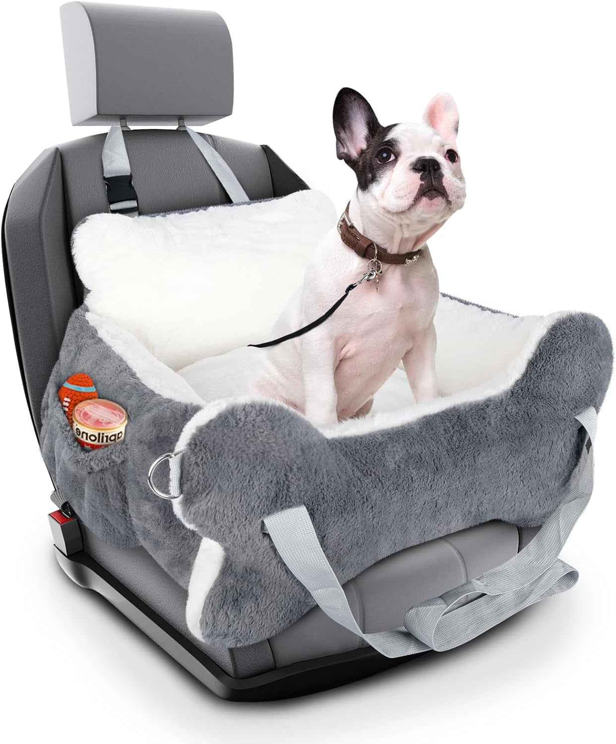 Dog Car Seats for Small Dogs and Cats with Leash, Dog Seat for SUV, Truck with Bone Decor & Plush Cushion, Travel Safety Dog Booster Car Seat with Side Pocket, Washable Detachable Pet Car Seat