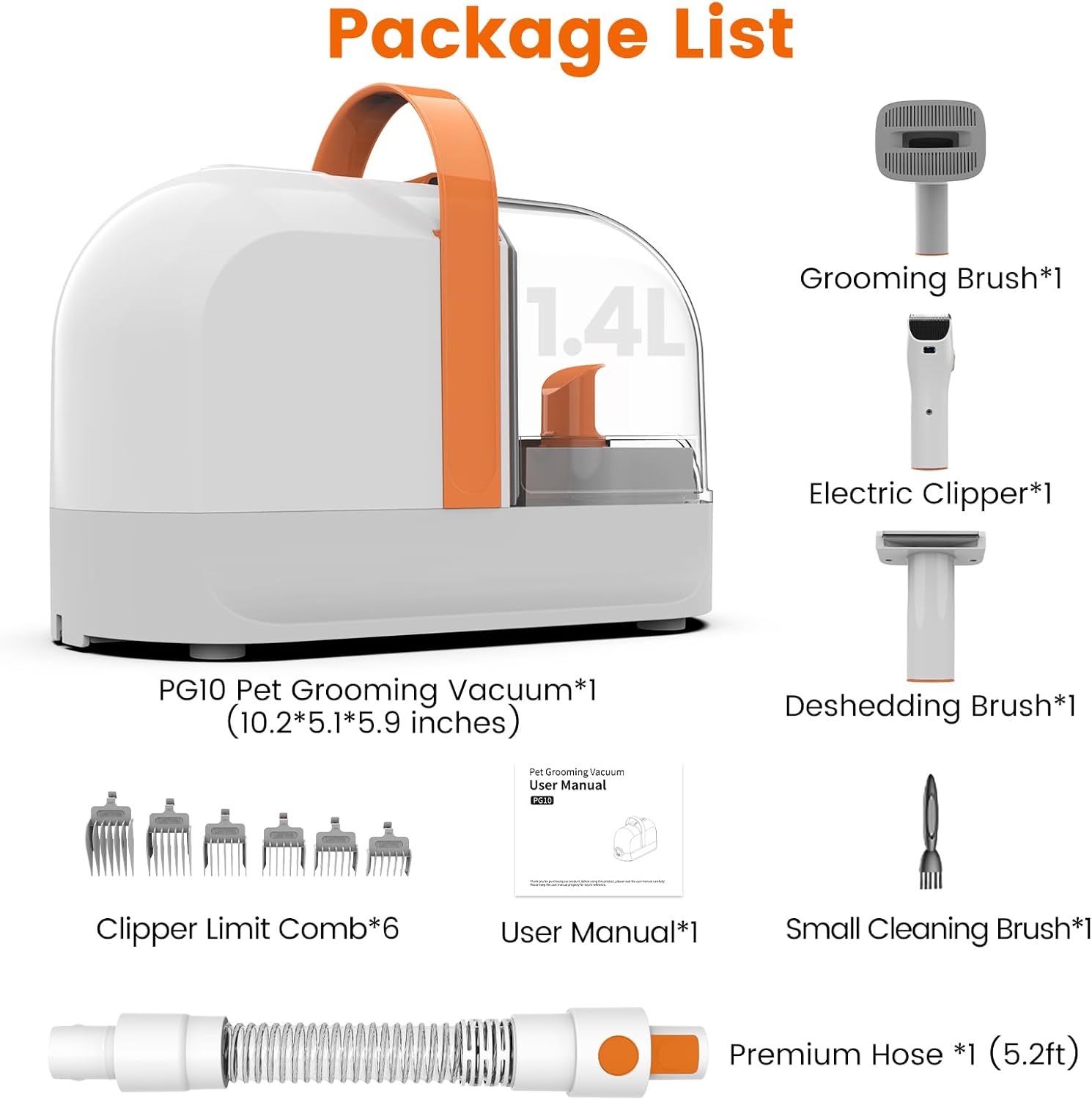 Dog Grooming Vacuum, Dog Grooming Kit with Pet Clippers, 12,000Pa Pet Hair Grooming Vacuum for Dogs, Vacuum Brush for Shedding Grooming, Low Noise Home Cleaning Tool in 1, PG10