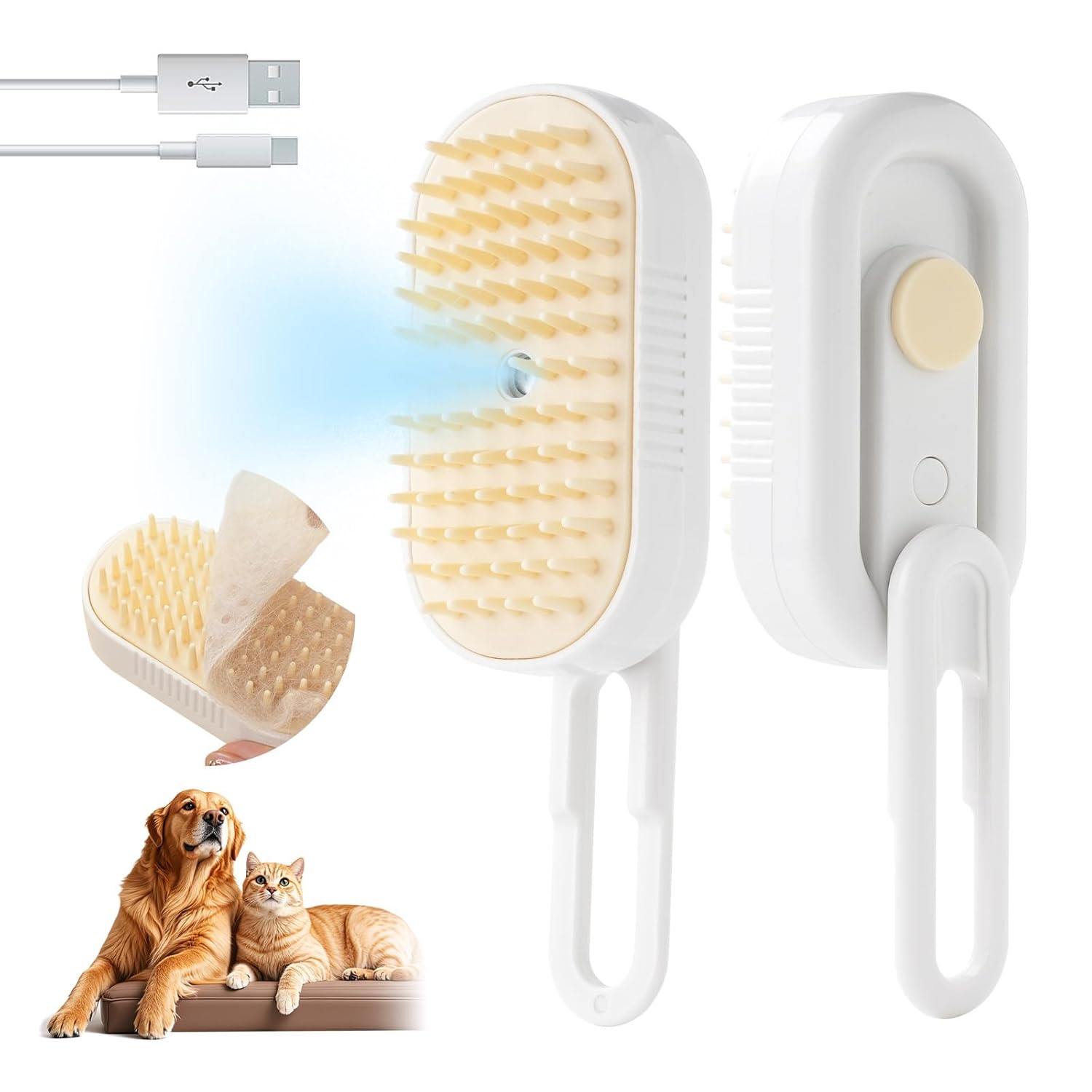 Miley&Daisy Upgraded Steam Cat & Dog Brush – 5-in-1 Grooming Essential