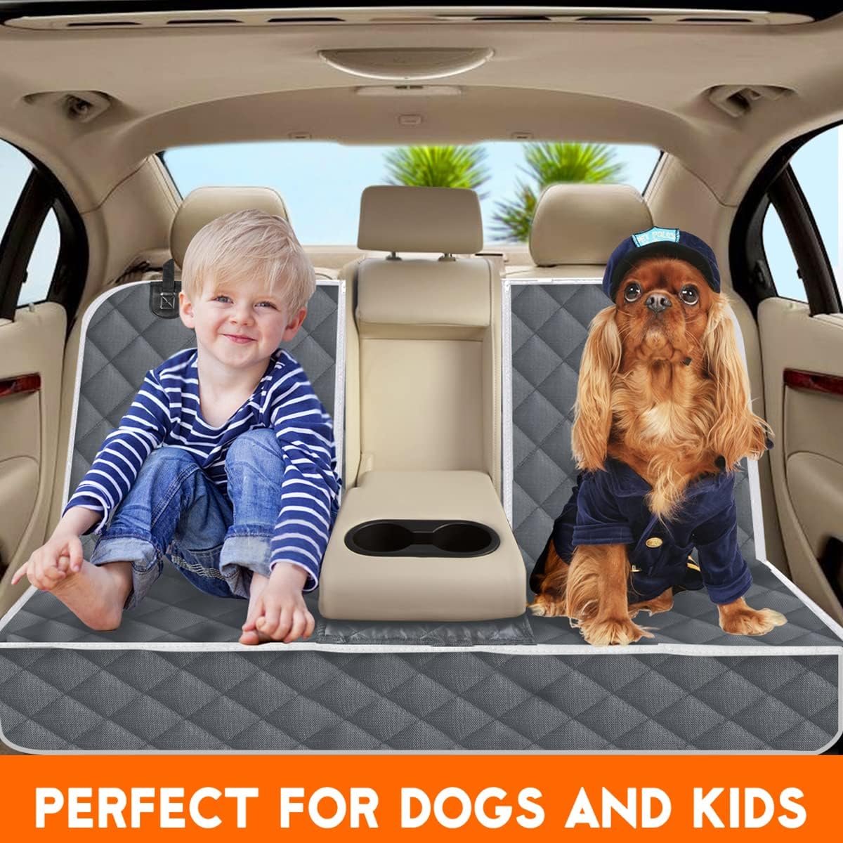 Dog Car Cover for Back Seat Pet Protector Waterproof Bench Car Seat Cover, Nonslip Rear Seat Cover Fits Middle Armrest for Most Cars Trucks Suvs - Grey