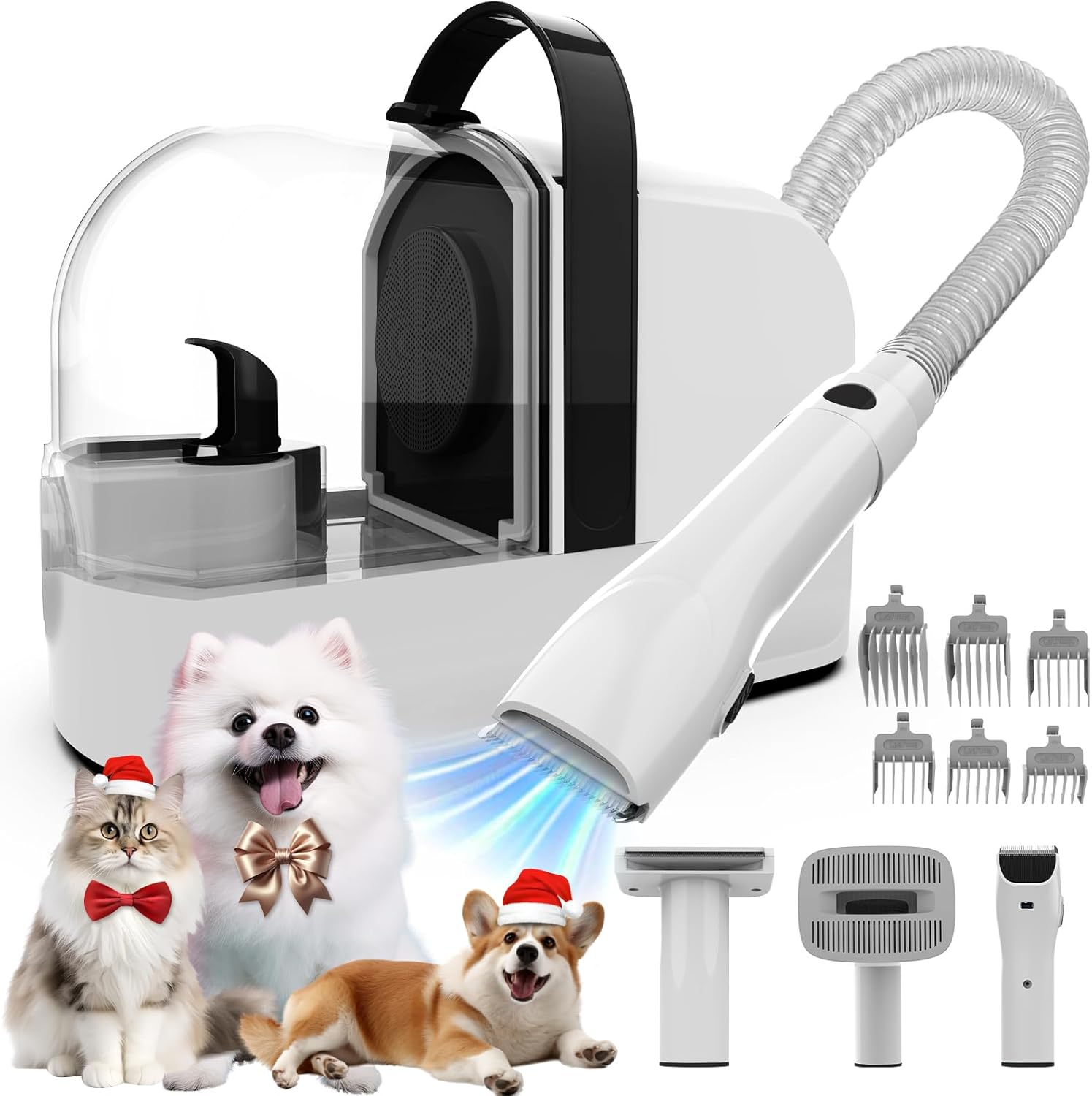 Dog Grooming Vacuum, Dog Grooming Kit with Pet Clippers, 12,000Pa Pet Hair Grooming Vacuum for Dogs, Vacuum Brush for Shedding Grooming, Low Noise Home Cleaning Tool in 1, PG10