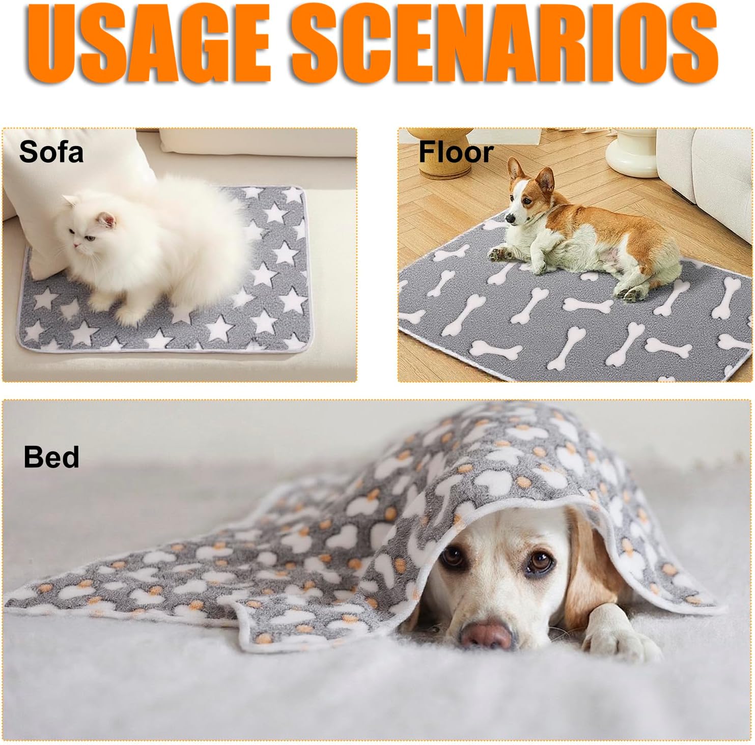 3 Pack Cat and Dog Blanket Soft & Warm Fleece Flanne Pet Blanket, Great Pet Throw Sleep Mat for Puppy Cats Small, Medium & Large Dogs Cute Star/Love/Bone (Medium 30" X 20")