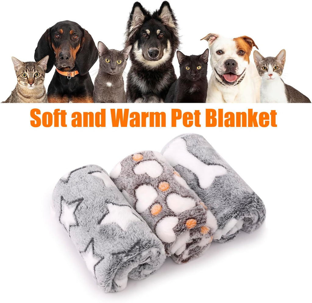 3 Pack Cat and Dog Blanket Soft & Warm Fleece Flanne Pet Blanket, Great Pet Throw Sleep Mat for Puppy Cats Small, Medium & Large Dogs Cute Star/Love/Bone (Medium 30" X 20")