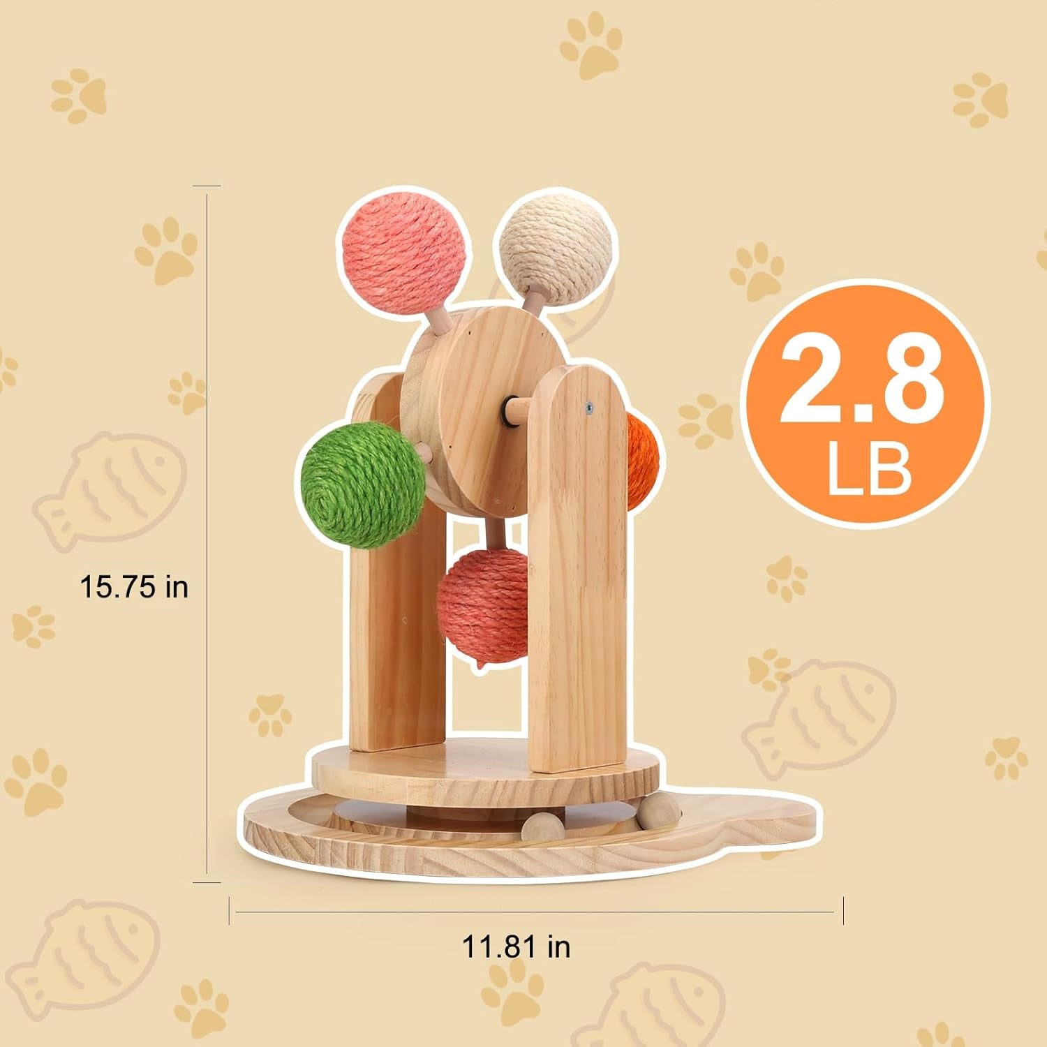 Cat Wheels for Indoor Cat,2-In-1 Cat Toy Ball Track,Interactive Cat Scratching Ball Toy Cat Scratcher Ball Solid Wooden Base