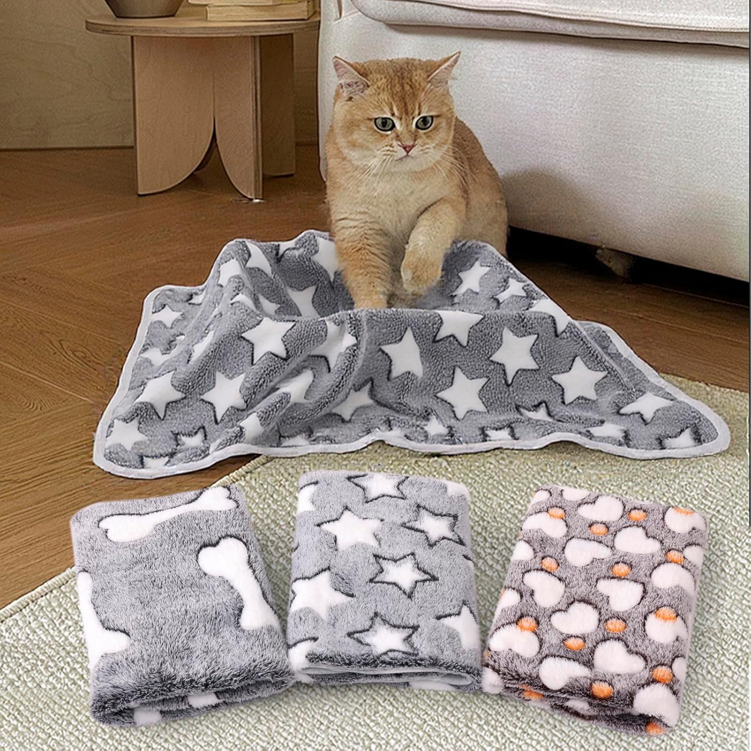 3 Pack Cat and Dog Blanket Soft & Warm Fleece Flanne Pet Blanket, Great Pet Throw Sleep Mat for Puppy Cats Small, Medium & Large Dogs Cute Star/Love/Bone (Medium 30" X 20")