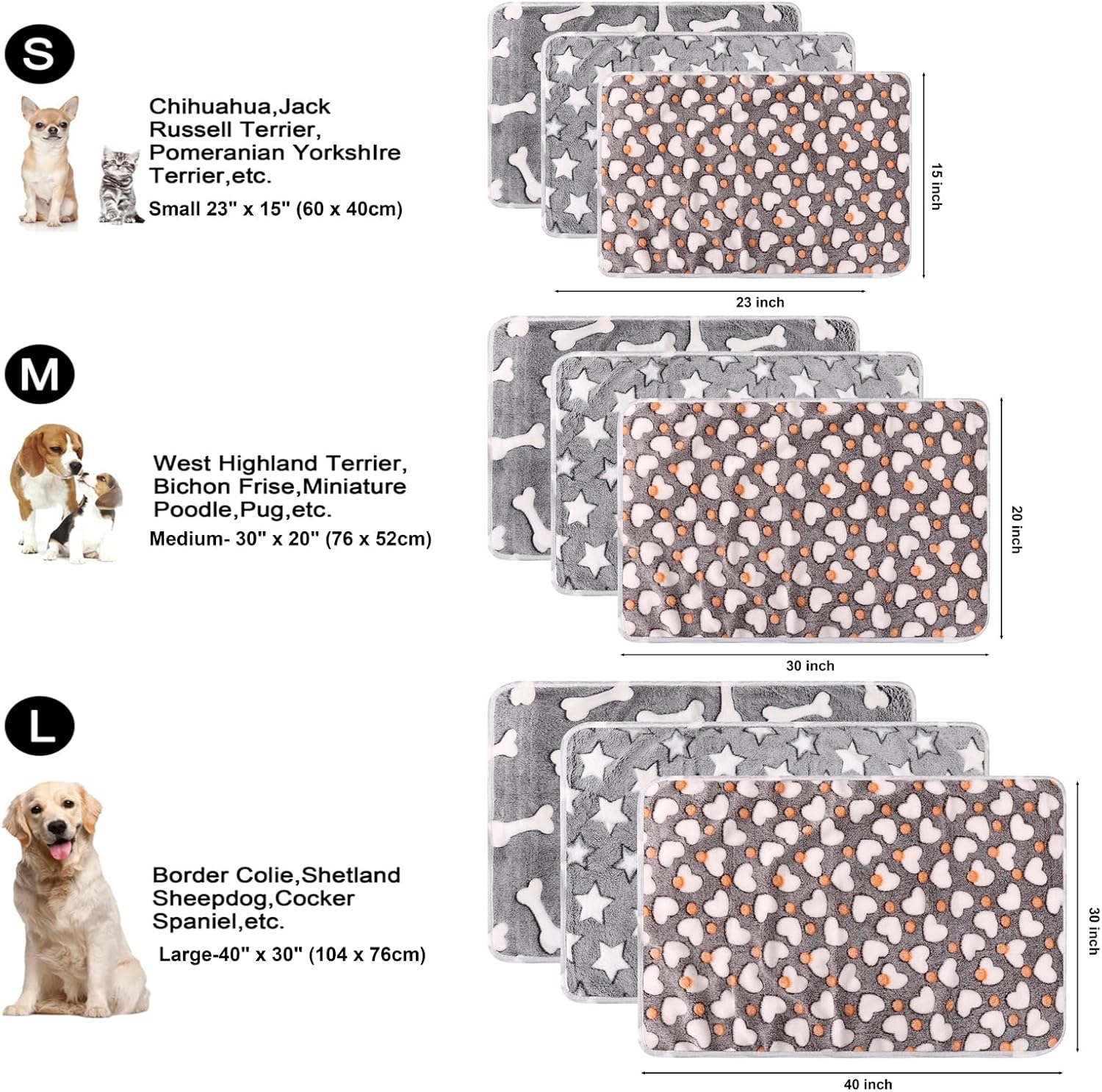 3 Pack Cat and Dog Blanket Soft & Warm Fleece Flanne Pet Blanket, Great Pet Throw Sleep Mat for Puppy Cats Small, Medium & Large Dogs Cute Star/Love/Bone (Medium 30" X 20")