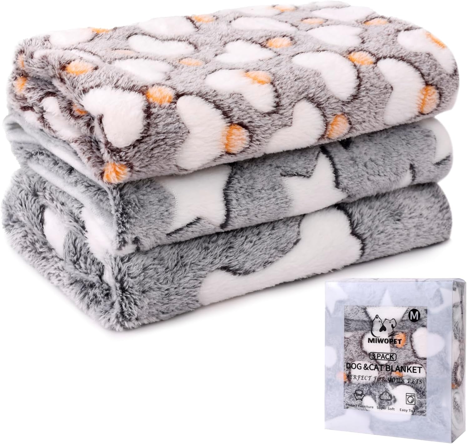3 Pack Cat and Dog Blanket Soft & Warm Fleece Flanne Pet Blanket, Great Pet Throw Sleep Mat for Puppy Cats Small, Medium & Large Dogs Cute Star/Love/Bone (Medium 30" X 20")