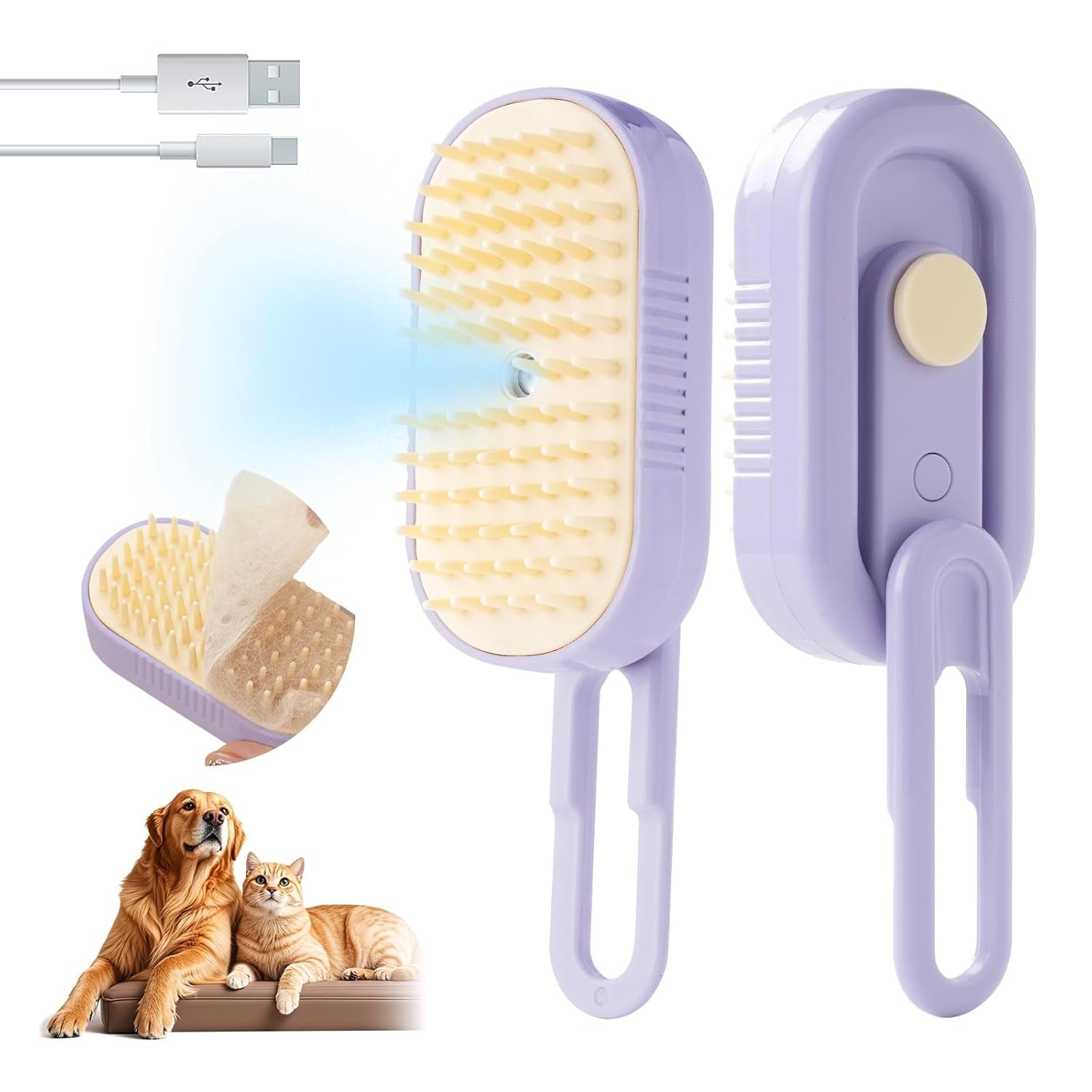 Miley&Daisy Upgraded Steam Cat & Dog Brush – 5-in-1 Grooming Essential