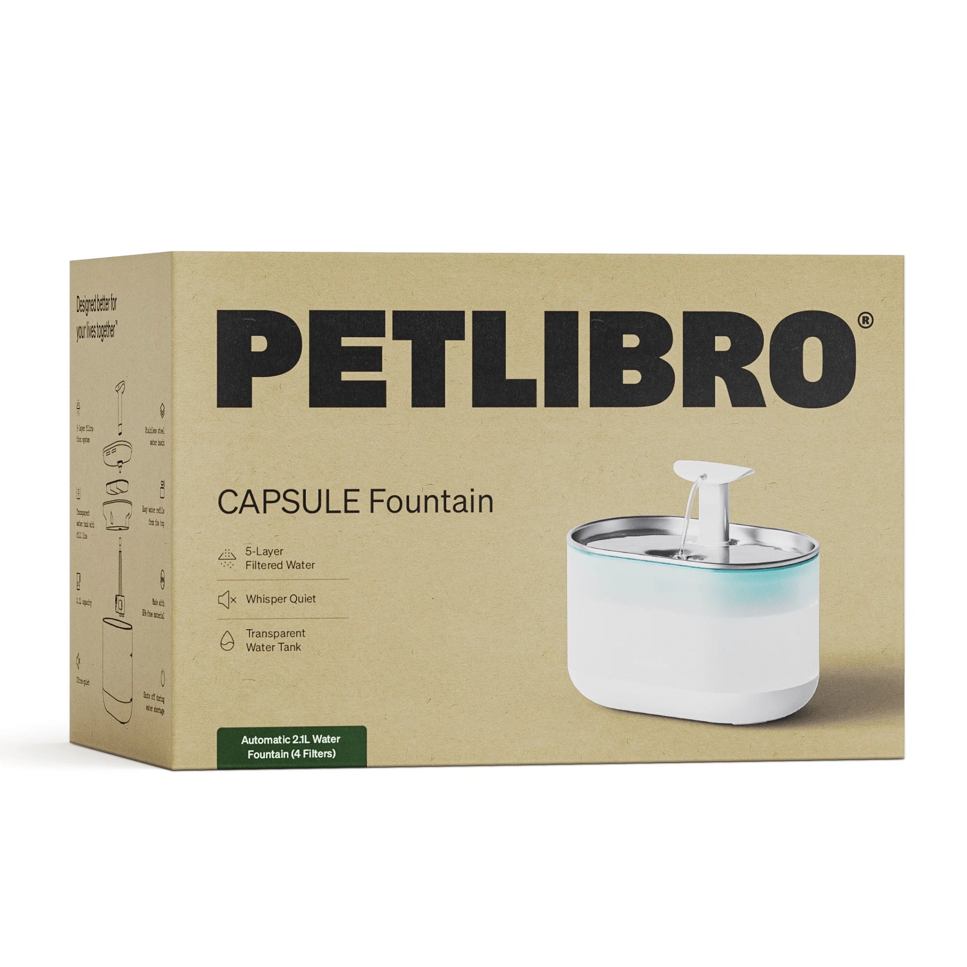 Capsule Cat 67Oz/2.1L Stainless Steel Tray Cat Water Fountain, Ultra Quiet, Automatic Cat Fountain with Two Flow Modes, Bpa-Free, Metal Capsule, Healthy Water Fountain for Indoor Cats